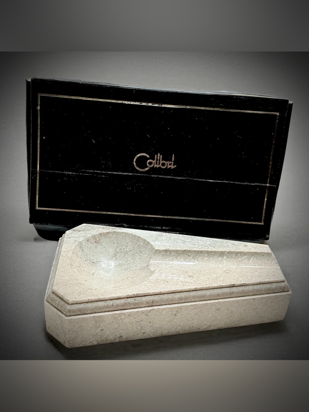 Pristine Vintage NOS Colibri Travertine Marble Pipe & Cigar Ashtray New in Box